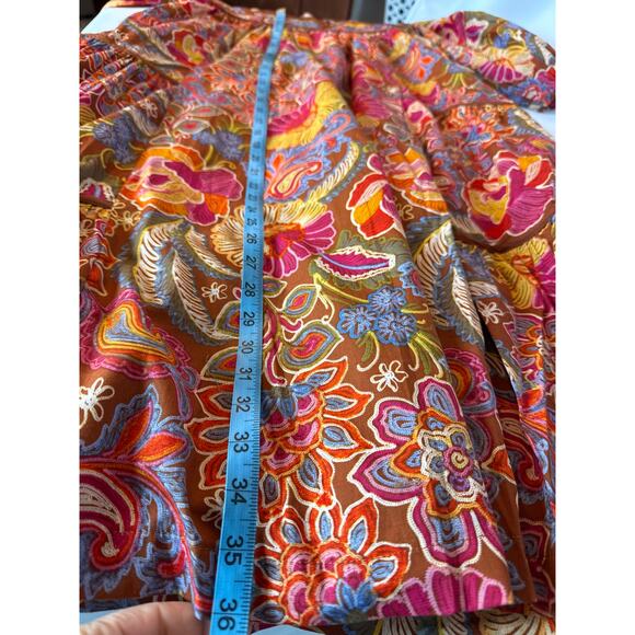 Brown Floral Midi Dress Boho Chic Style Peasant Tiered Midi Dress Womens Large - Picture 8 of 8